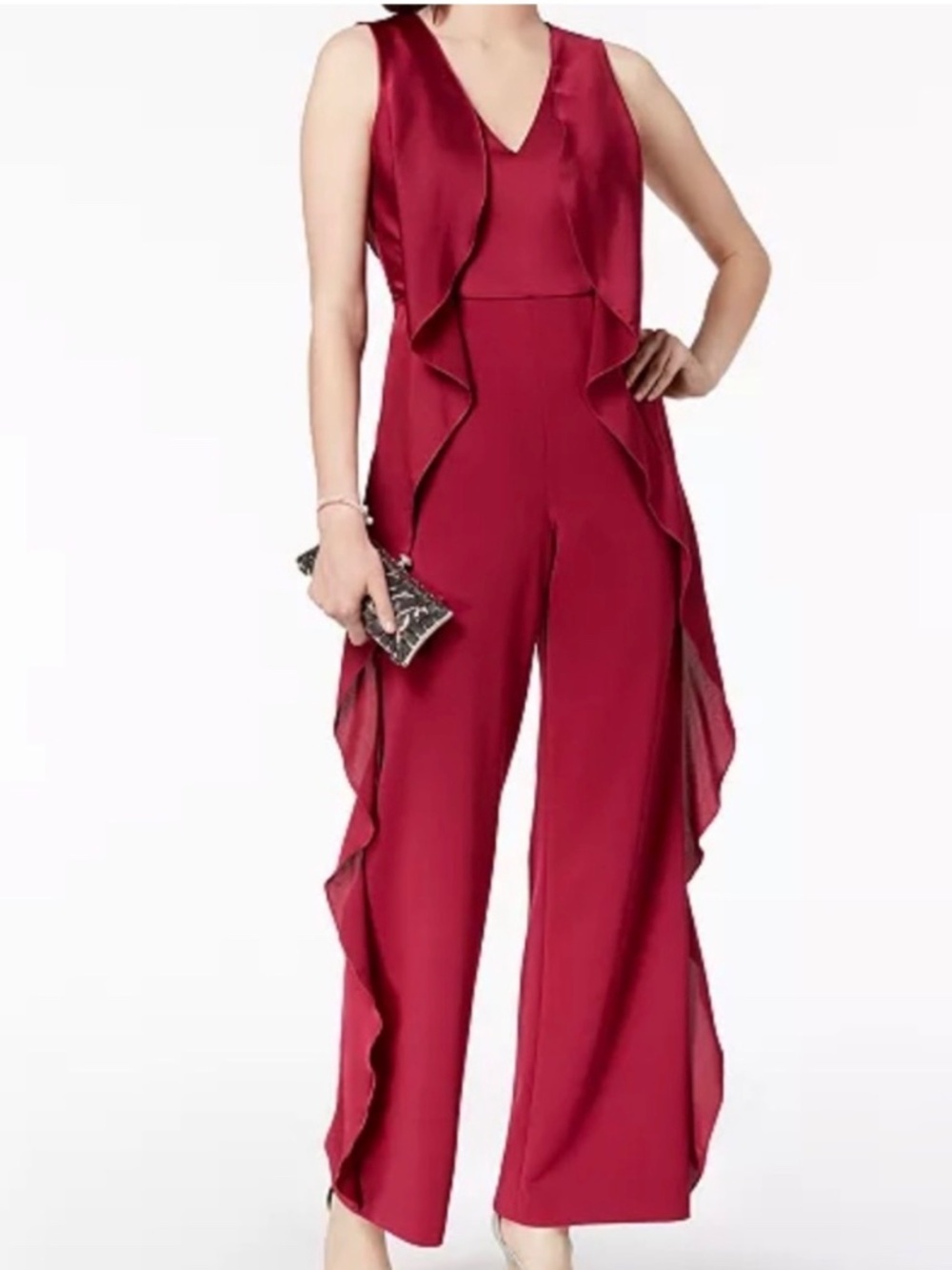 Adrianna Papell Cascading Ruffle Jumpsuit Size 8